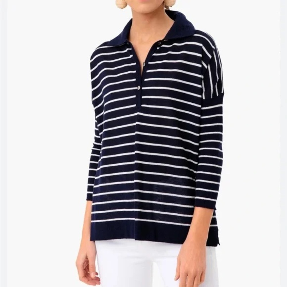 Tuckernuck Clayton Navy Stripe Knit Polo
